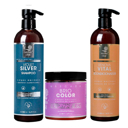 Shampoo Silver +Mascara Briocolor + Acondicionador Marina Vital