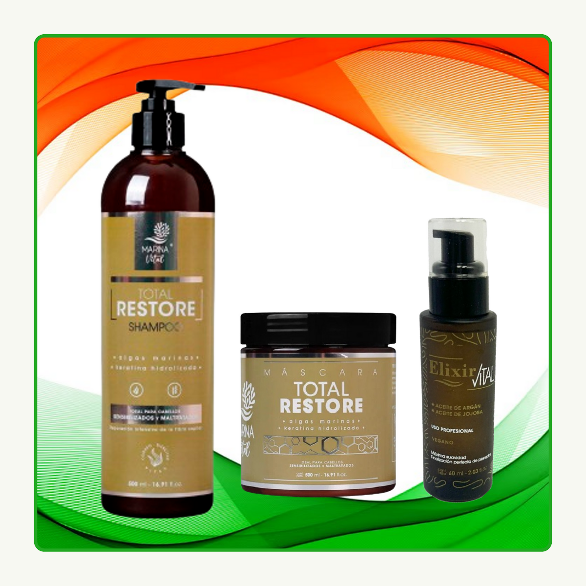 Shampoo, Mascara Restauradora y Serum Elixir