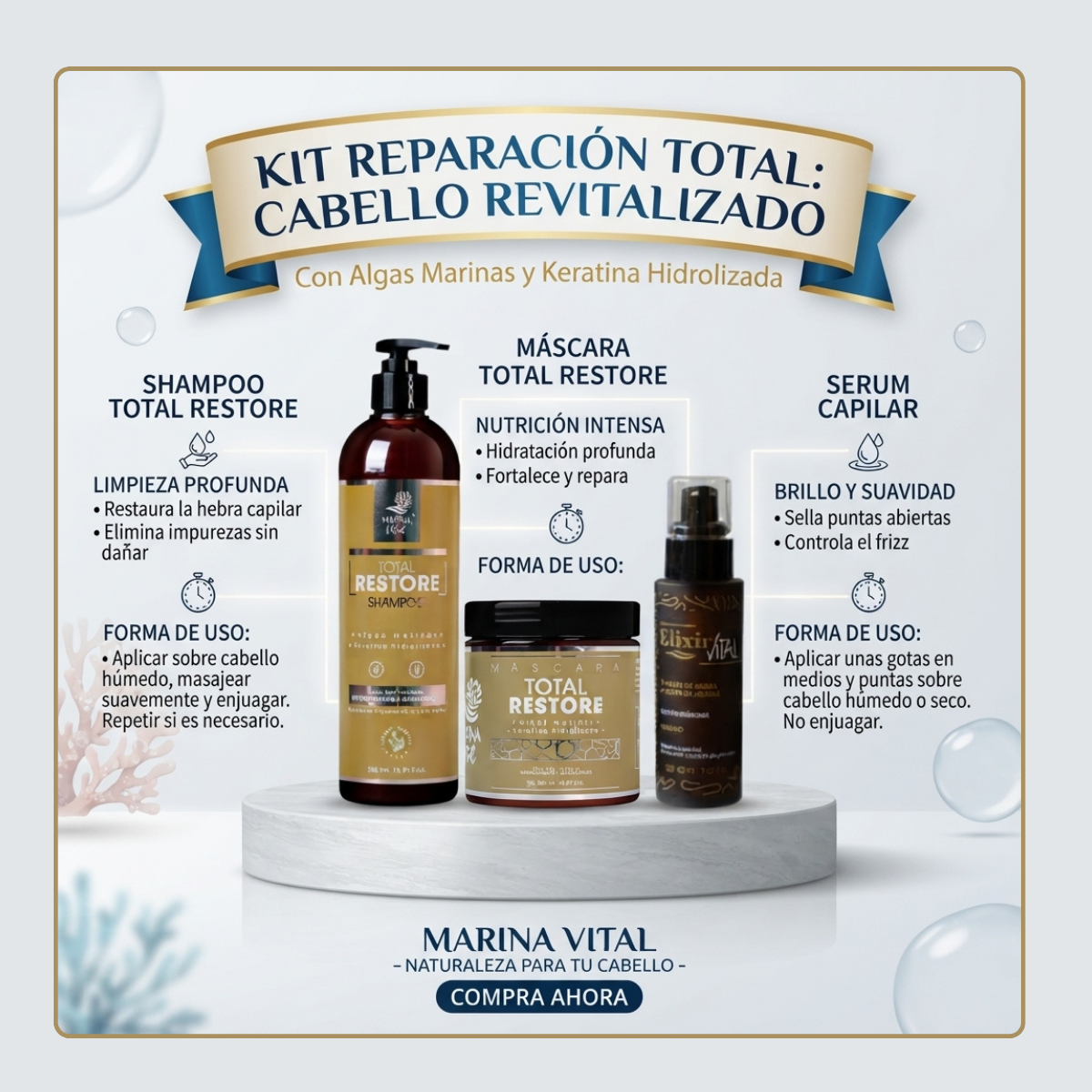 Shampoo, Mascara Restauradora y Serum Elixir
