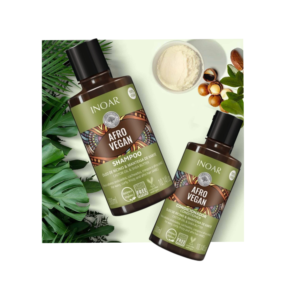 Pack Shampoo y Acondicionador Afro Vegan 300 Ml C/U Inoar