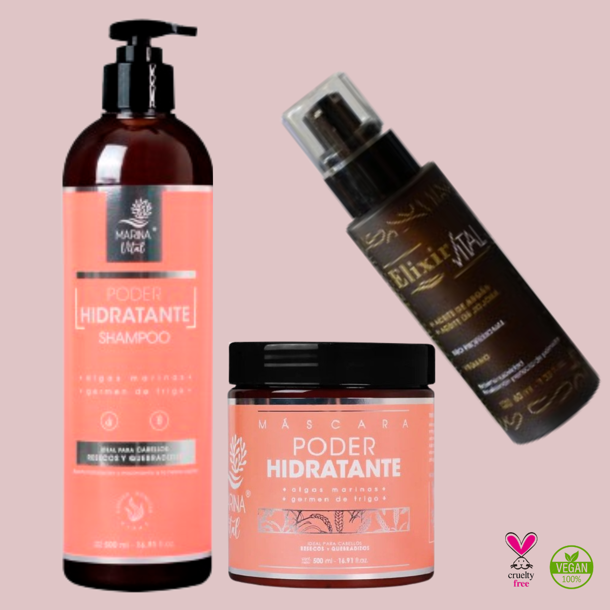 Shampoo Poder Hidratante y Mascara+Serum Marina Vital