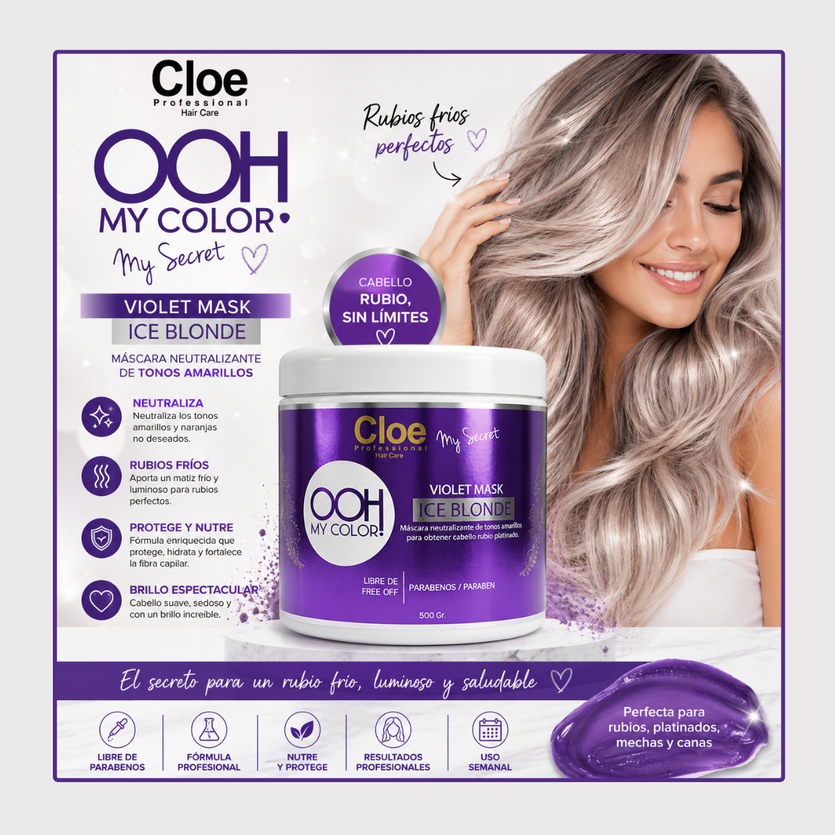 Mascara Ooh My Color Violet 500 grs Cloe Profesional