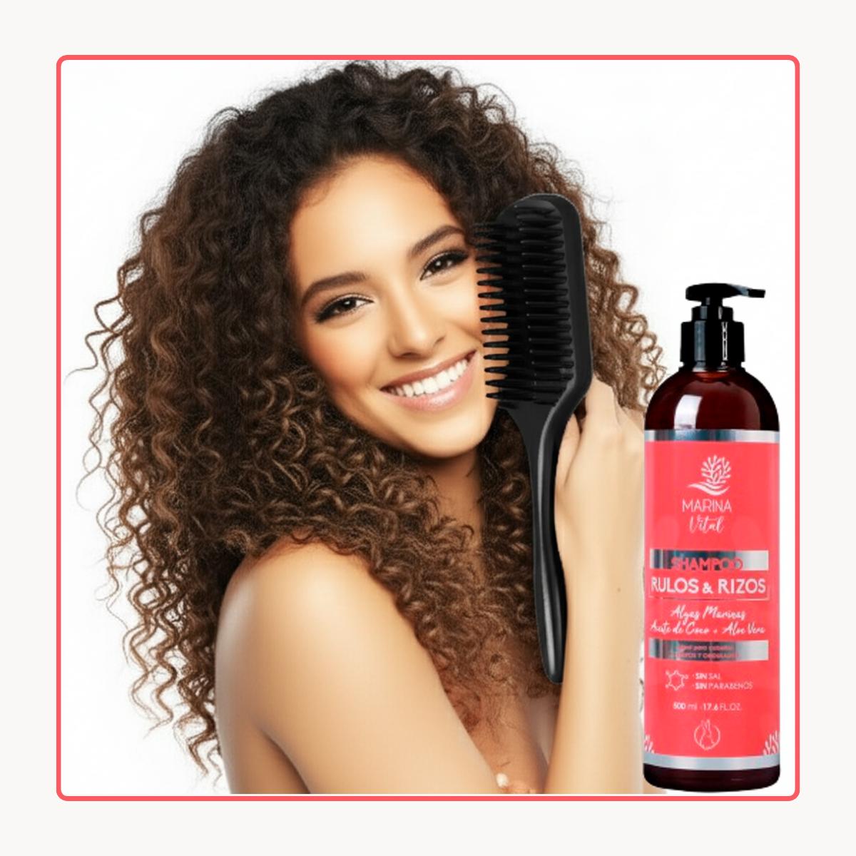 Shampoo Rulos Y Rizos Marina Vital + Cepillo Rizado Negro