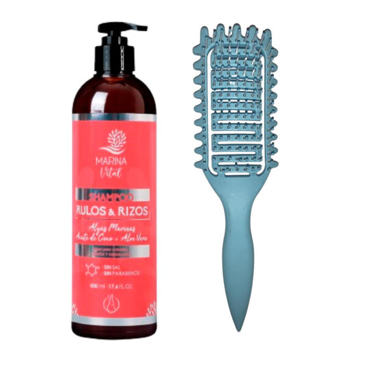 Shampoo Rulos y Rizos 500 ml + Cepillo RizoFlex Azul