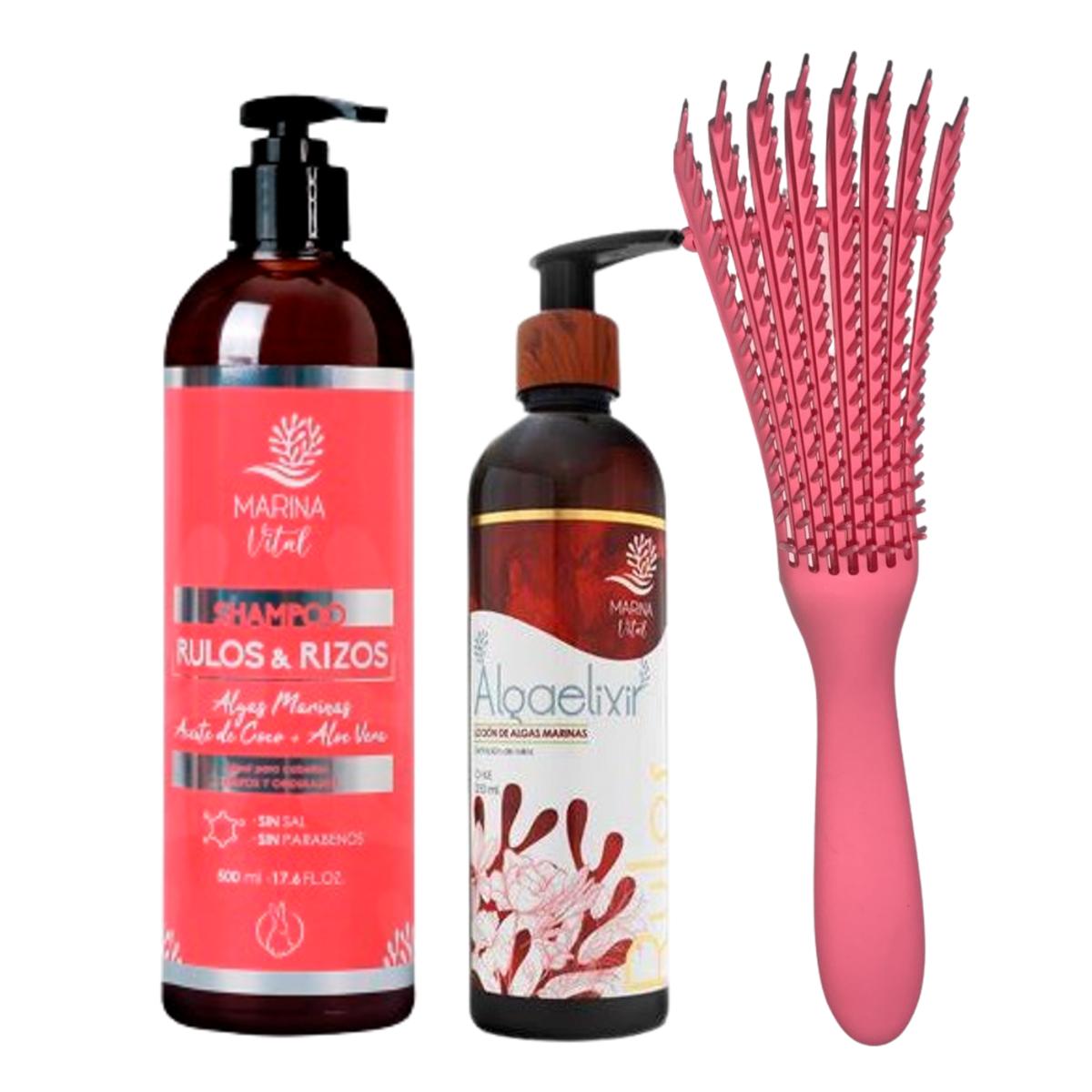 Kit Shampoo Y Loción Marina Vital Rulos & Rizos + Cepillo