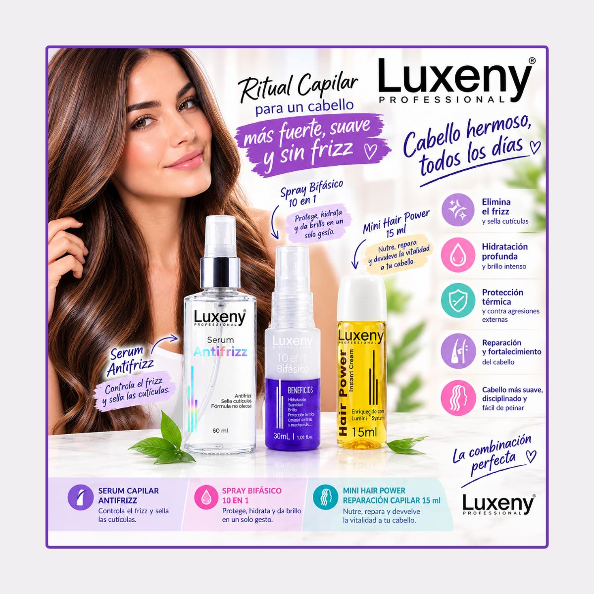 Serum Antifrizz 60ml, Spray Bifásico 30ml y Hair Power 15ml