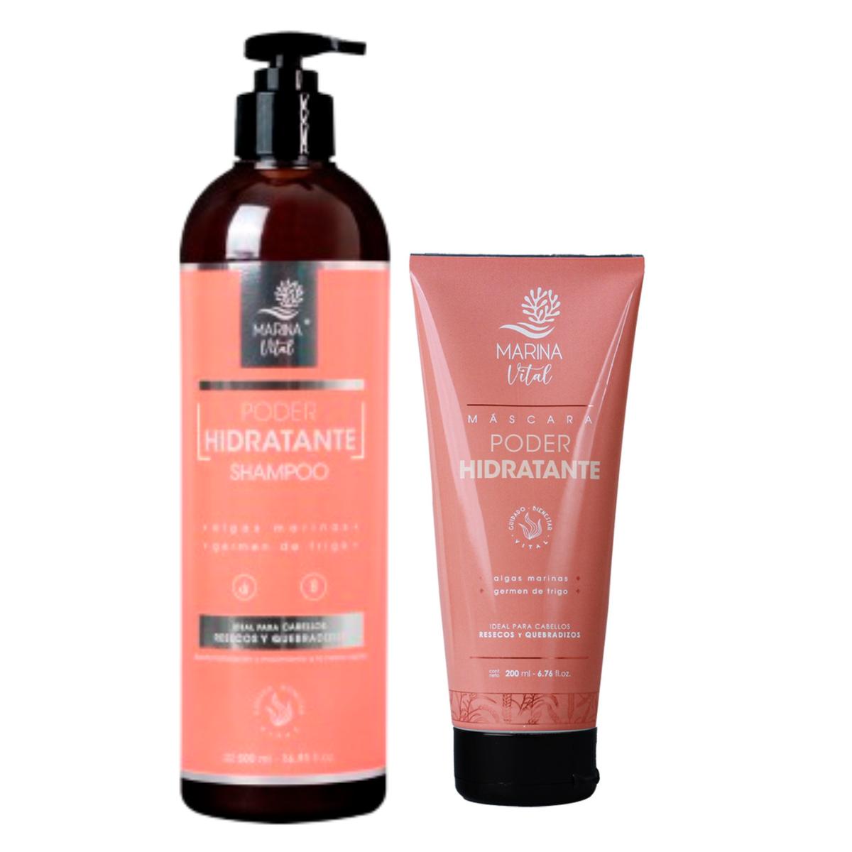Shampoo 500 ml  y Máscara Poder Hidratante 200 ml Marina Vit