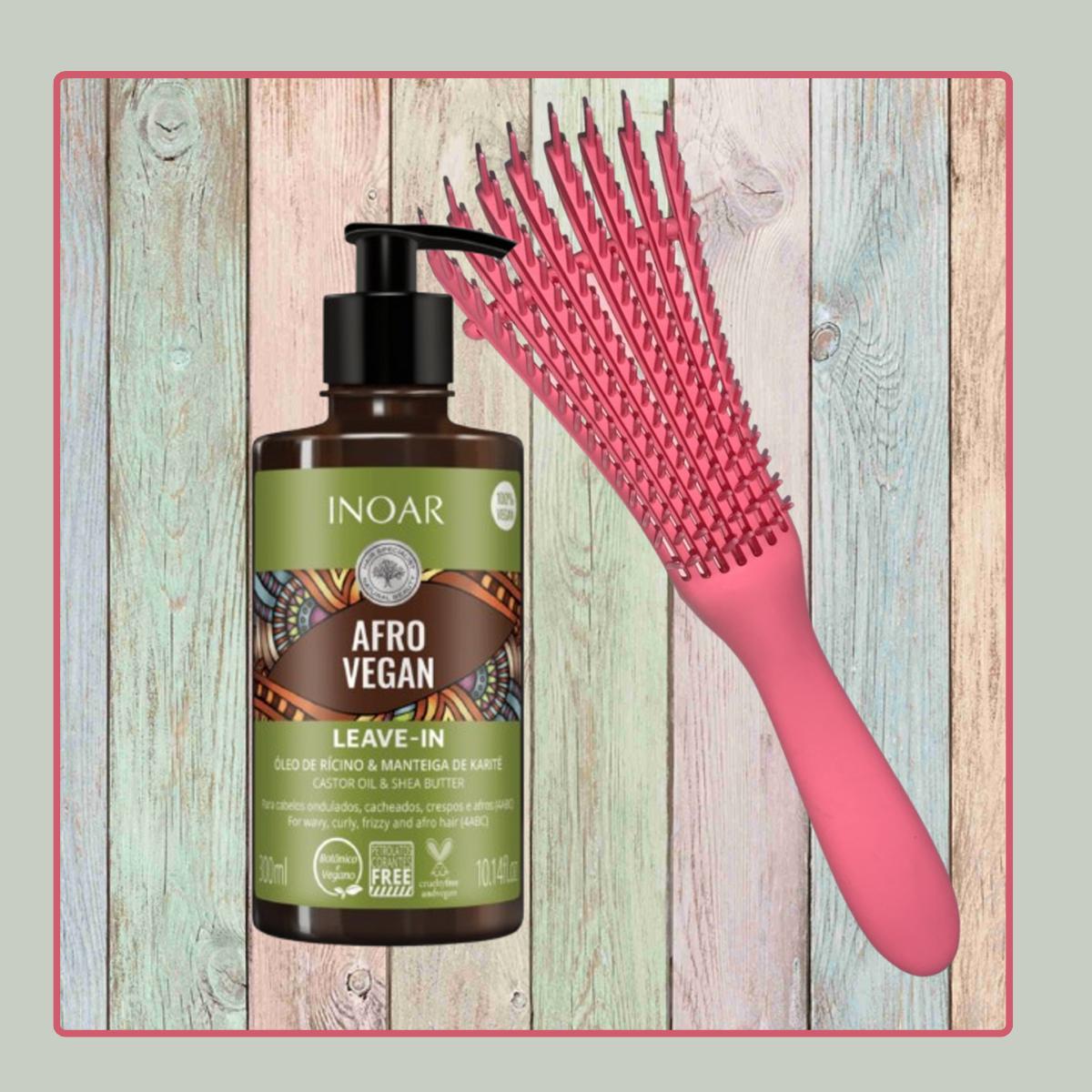 Leave In Afro Vegan 300ml Inoar+cepillo Desenredante Rosado