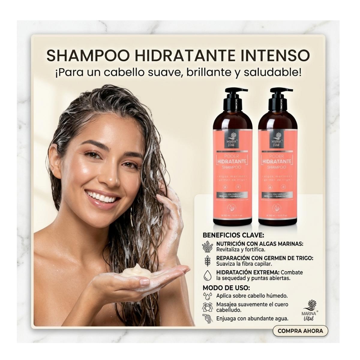 Shampoo Poder Hidratante  500 ml con Algas Pack 2 Productos