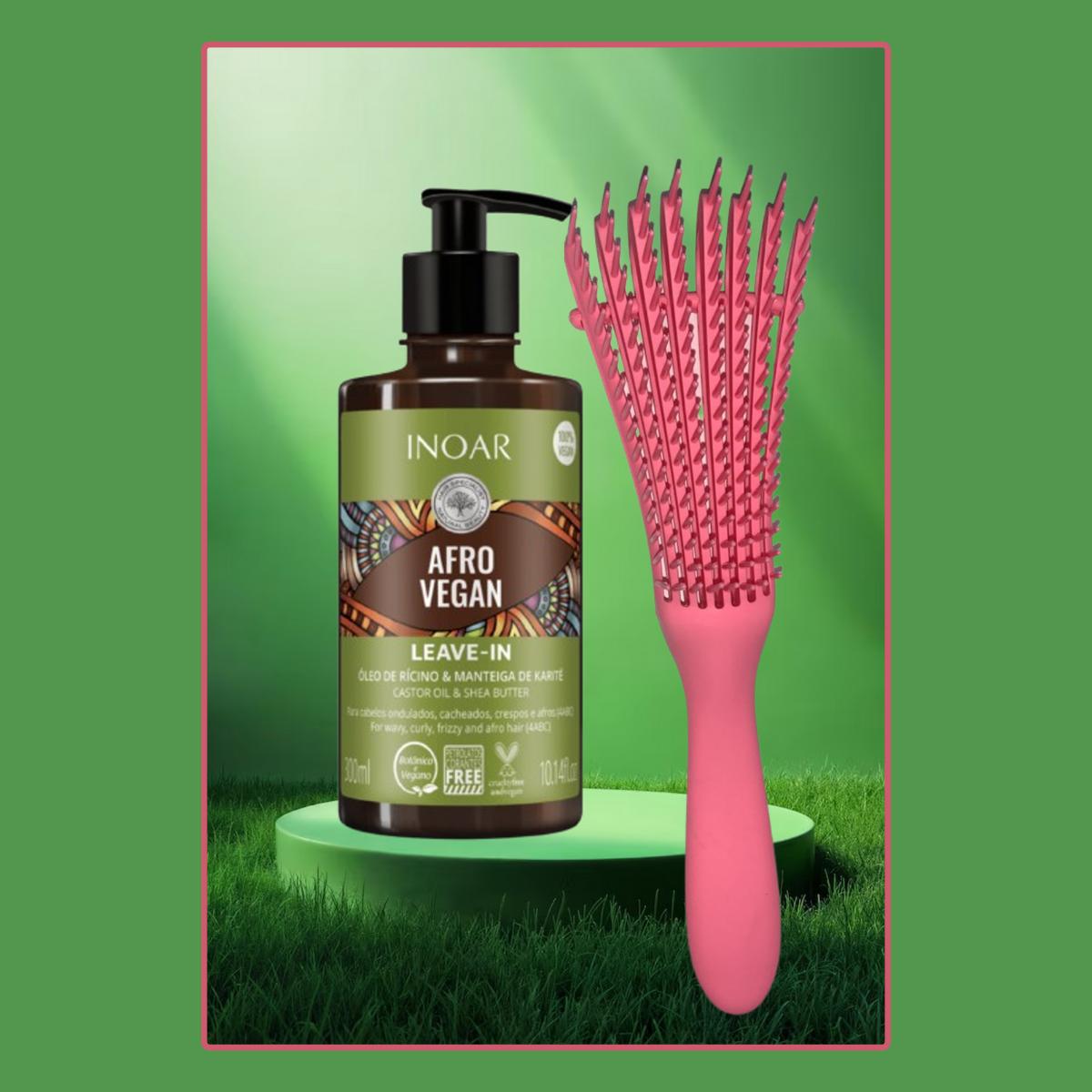 Leave In Afro Vegan 300ml Inoar+cepillo Desenredante Rosado