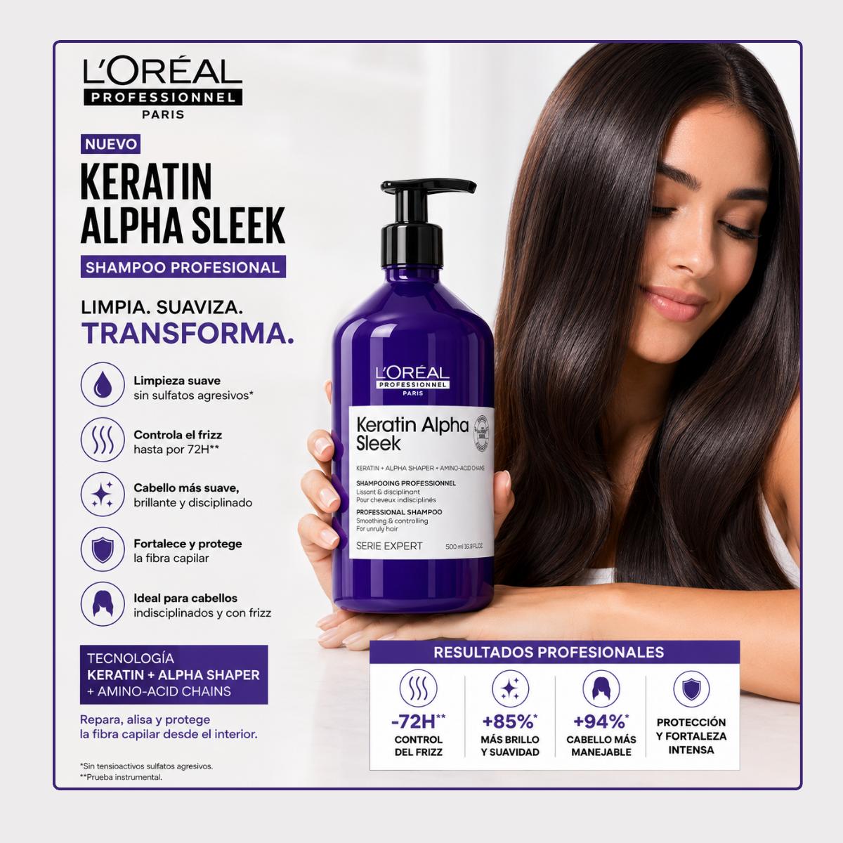 Keratin Alpha Sleek Shampoo 500 ml Loreal
