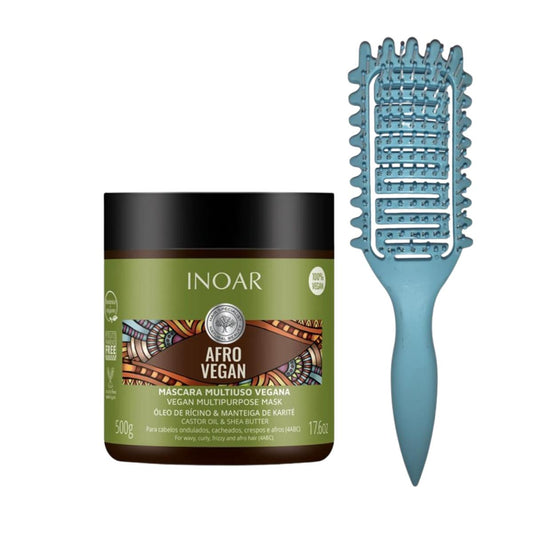 Máscara 500 ml Afro Vegan  Inoar + Cepillo RizosFlex Azul