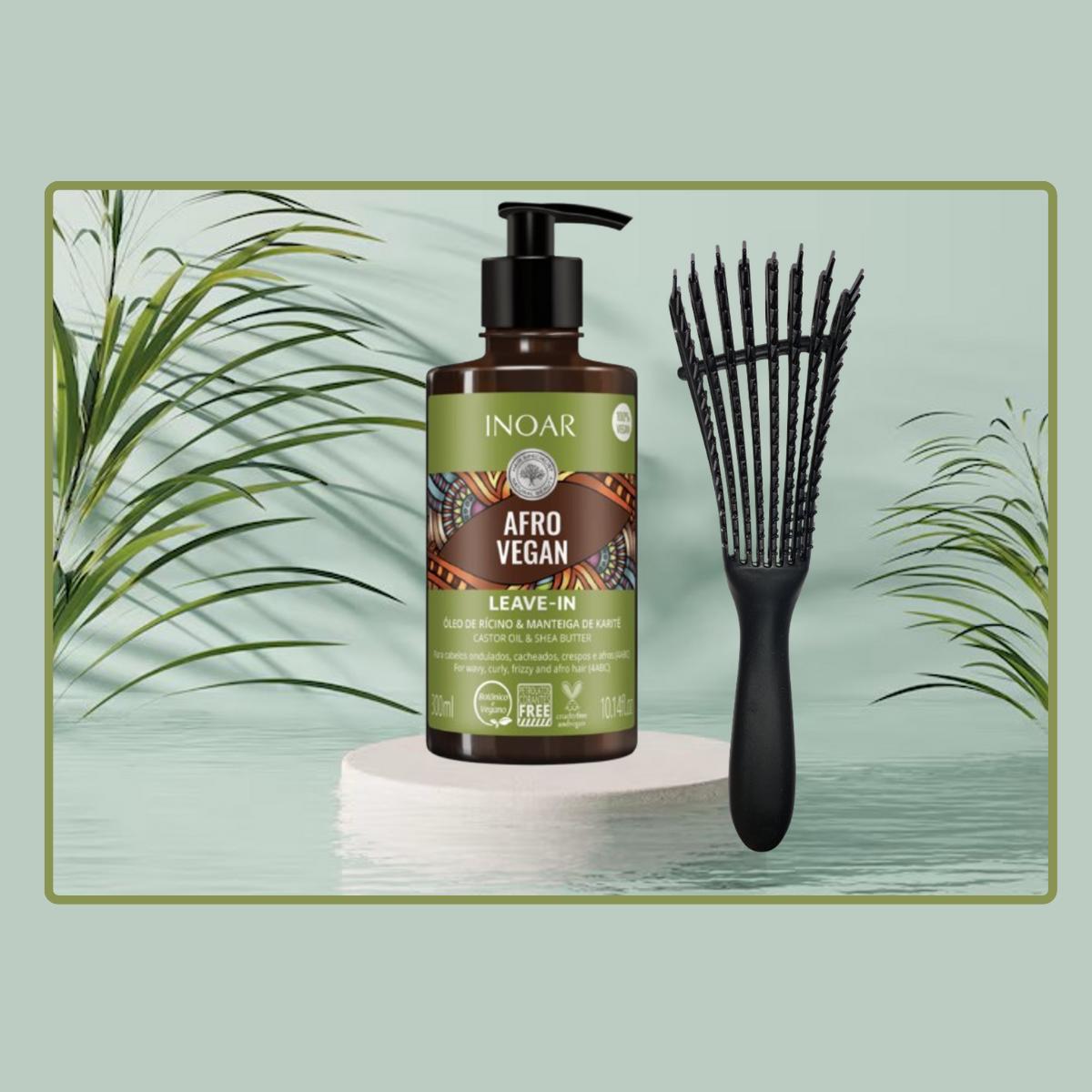 Leave In Afro Vegan 300ml Inoar+cepillo Desenredante Negro