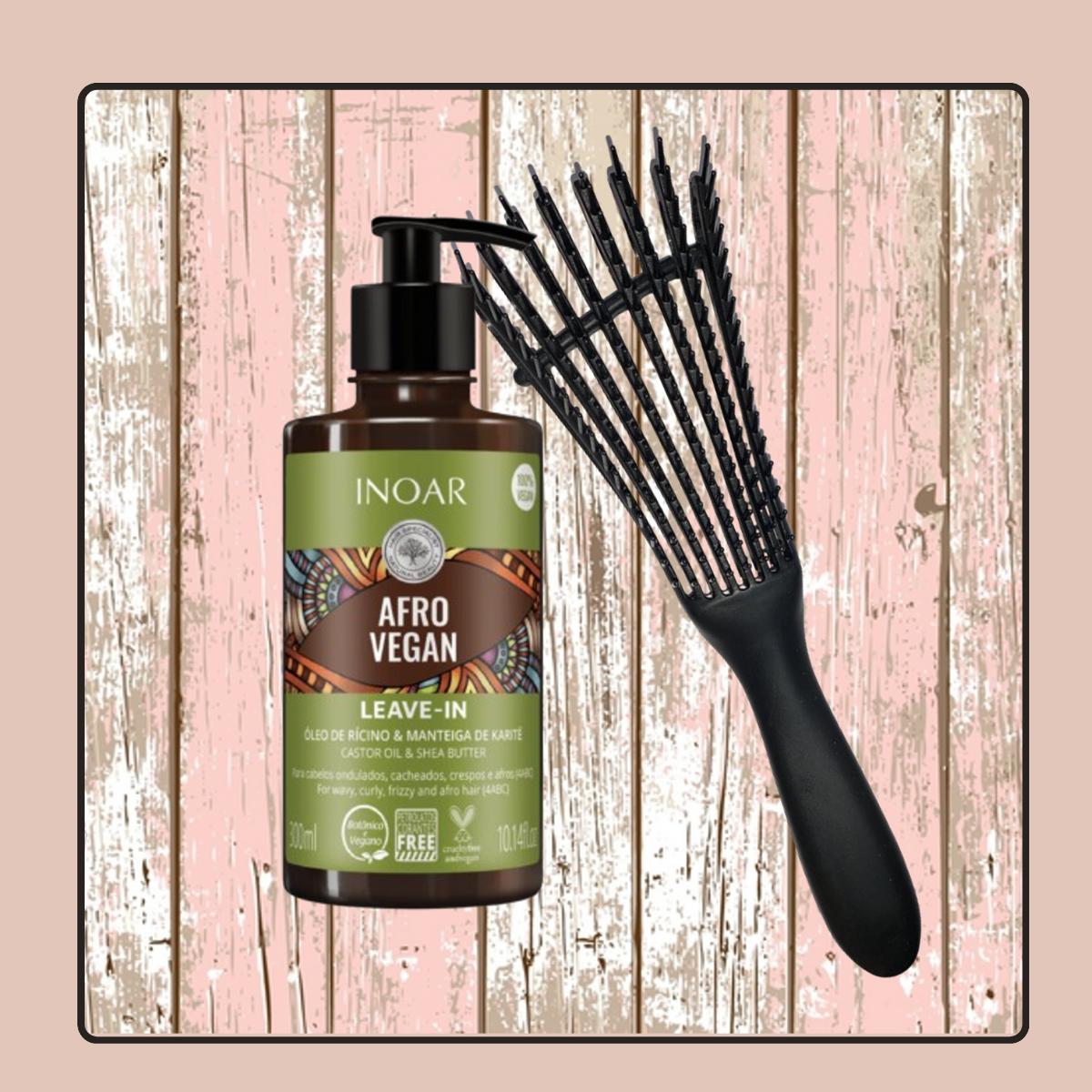 Leave In Afro Vegan 300ml Inoar+cepillo Desenredante Negro