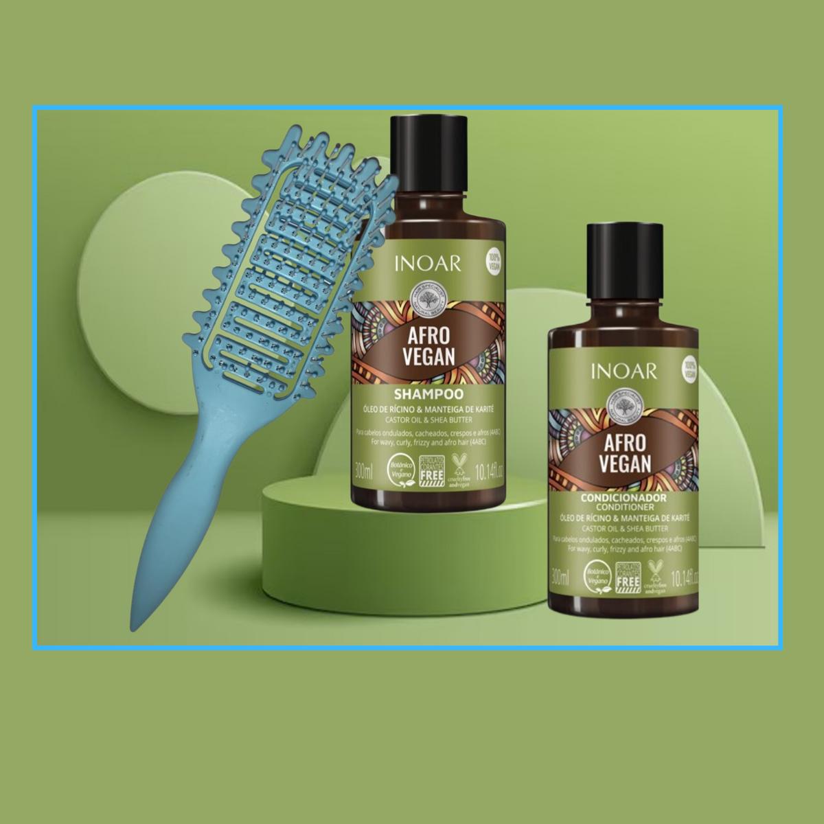 Shampoo Y Acondicionador Afro Vegan Inoar + Cepillo Rizos