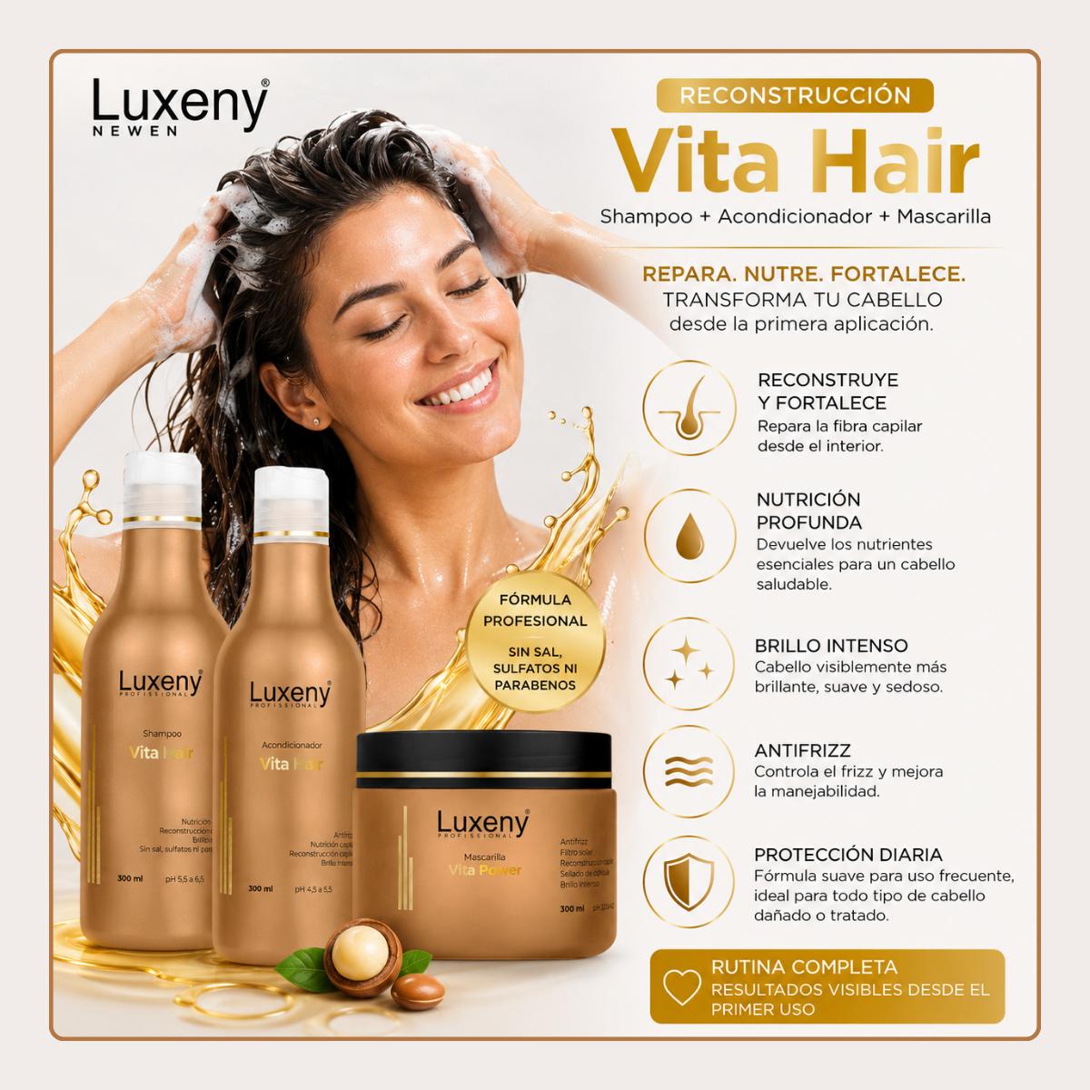 Shampoo, Acondicionador y Mascarilla Reconstrucción Vita Hai