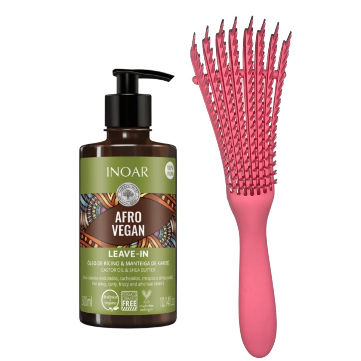 Leave In Afro Vegan 300ml Inoar+cepillo Desenredante Rosado
