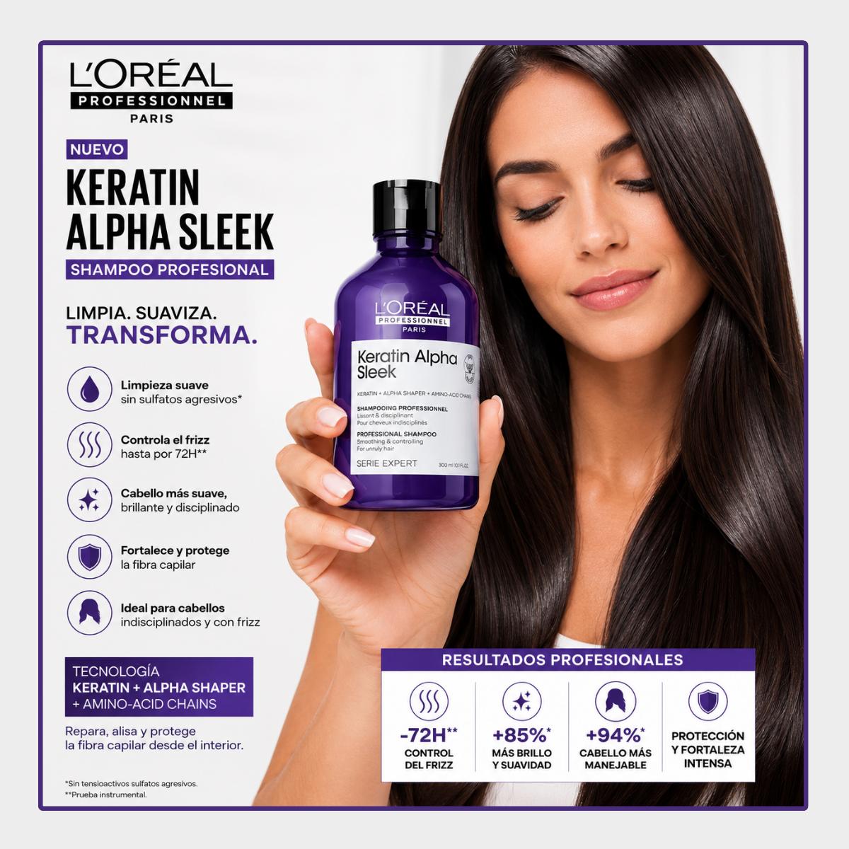 Keratin Alpha Sleek Shampoo 300 ml Loreal