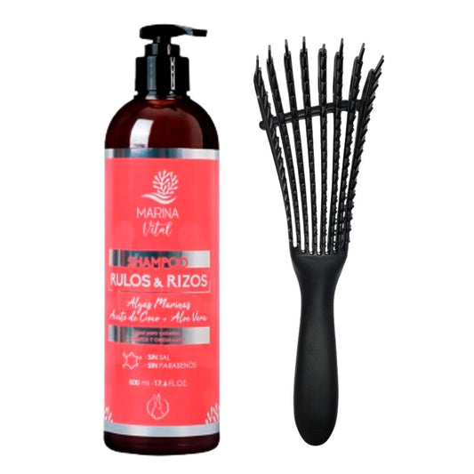 Shampoo Rulos Y Rizos Marina Vital + Cepillo Rizado Negro