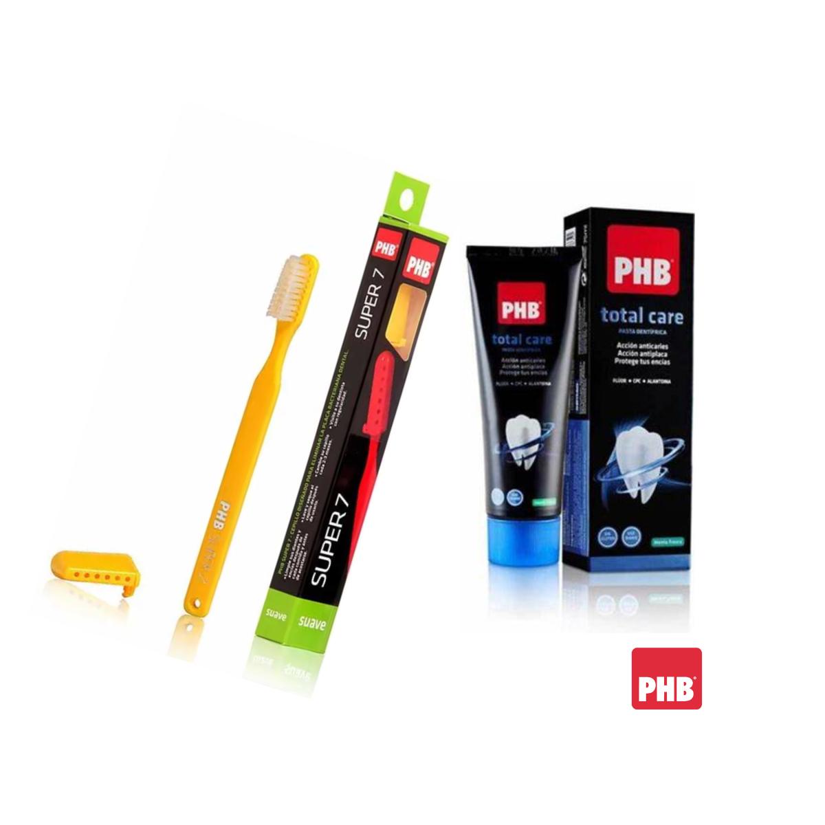 Cepillo de dientes super 7 pack duo + pasta dental PHB 75 ml