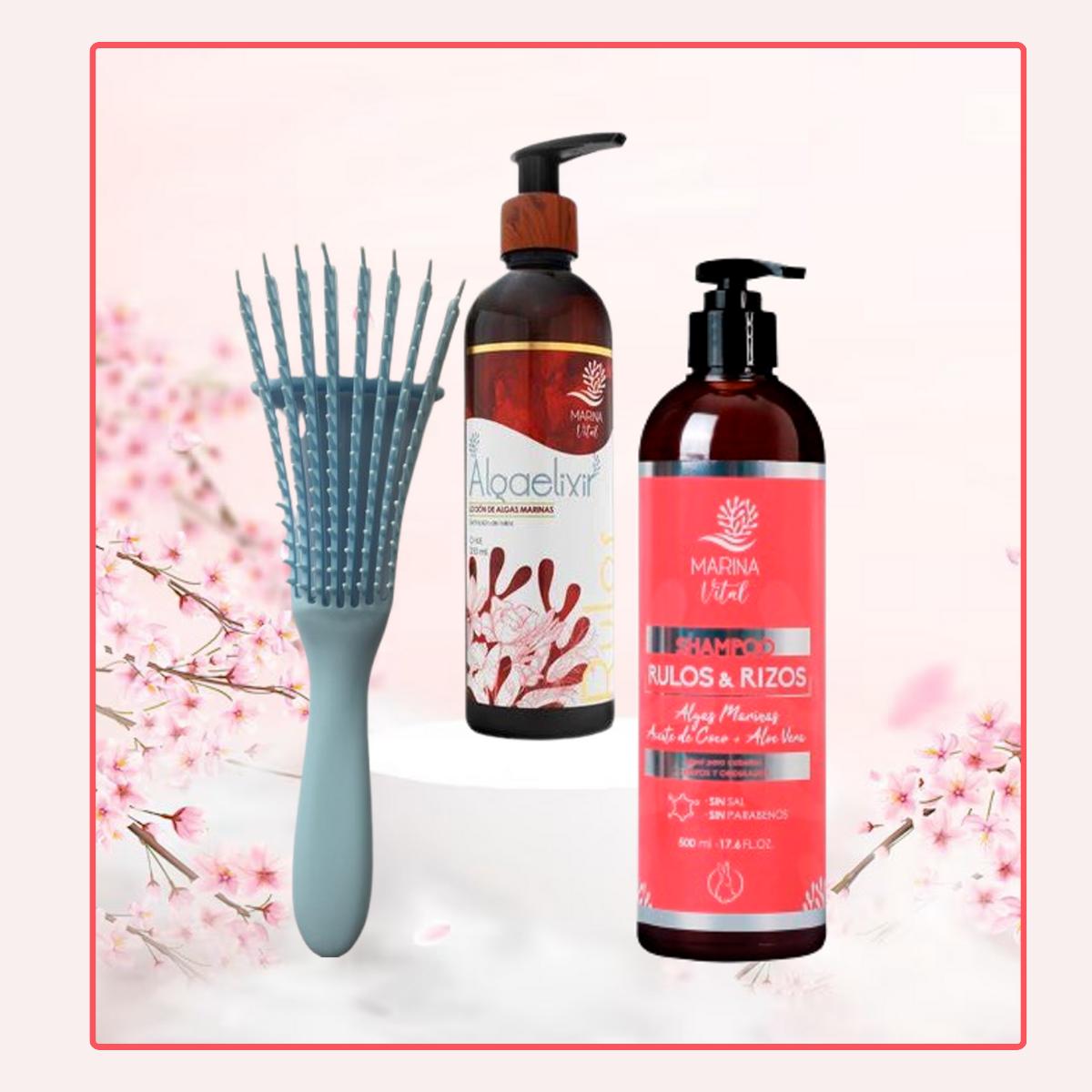 Kit Shampoo Y Loción Marina Vital Rulos & Rizos + Cepillo