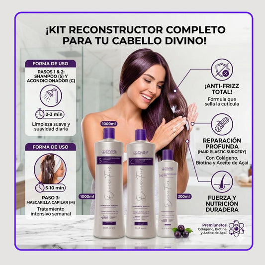 Kit HC Shampoo + Acondicionador 1000ml, Mascara 300ml Divine