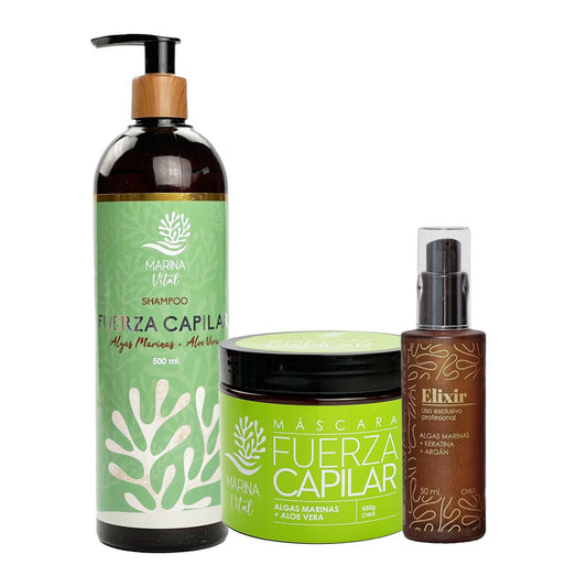 Shampoo, Mascara Fuerza Capilar y  Serum Elixir