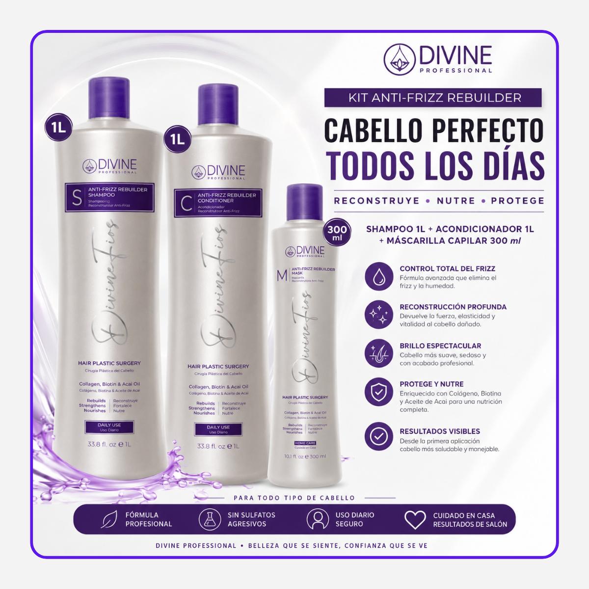 Kit HC Shampoo + Acondicionador 1000ml, Mascara 300ml Divine