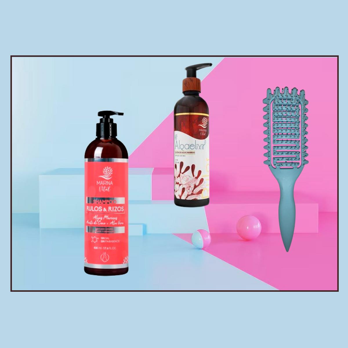 Shampoo Rizos 500ml + Algaelixir Rizos 250ml + Cepillo Rizos