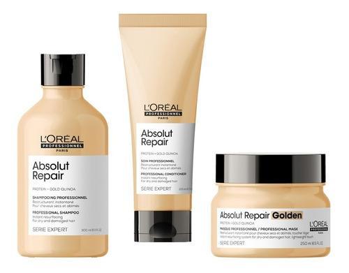 Pack Shampoo Absolut Repair 300 ml + Acondicionador Absolut Repair 200 ml + Mascara Absolut Repair 250 ml Loreal Professional