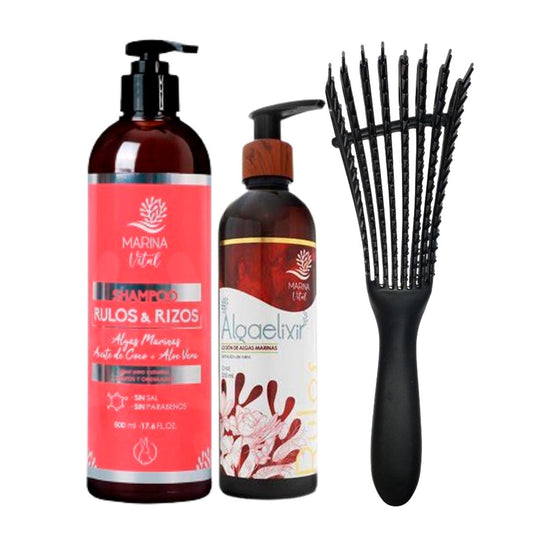 Shampoo Y Loción Marina Vital Rulos-rizos + Cepillo Negro