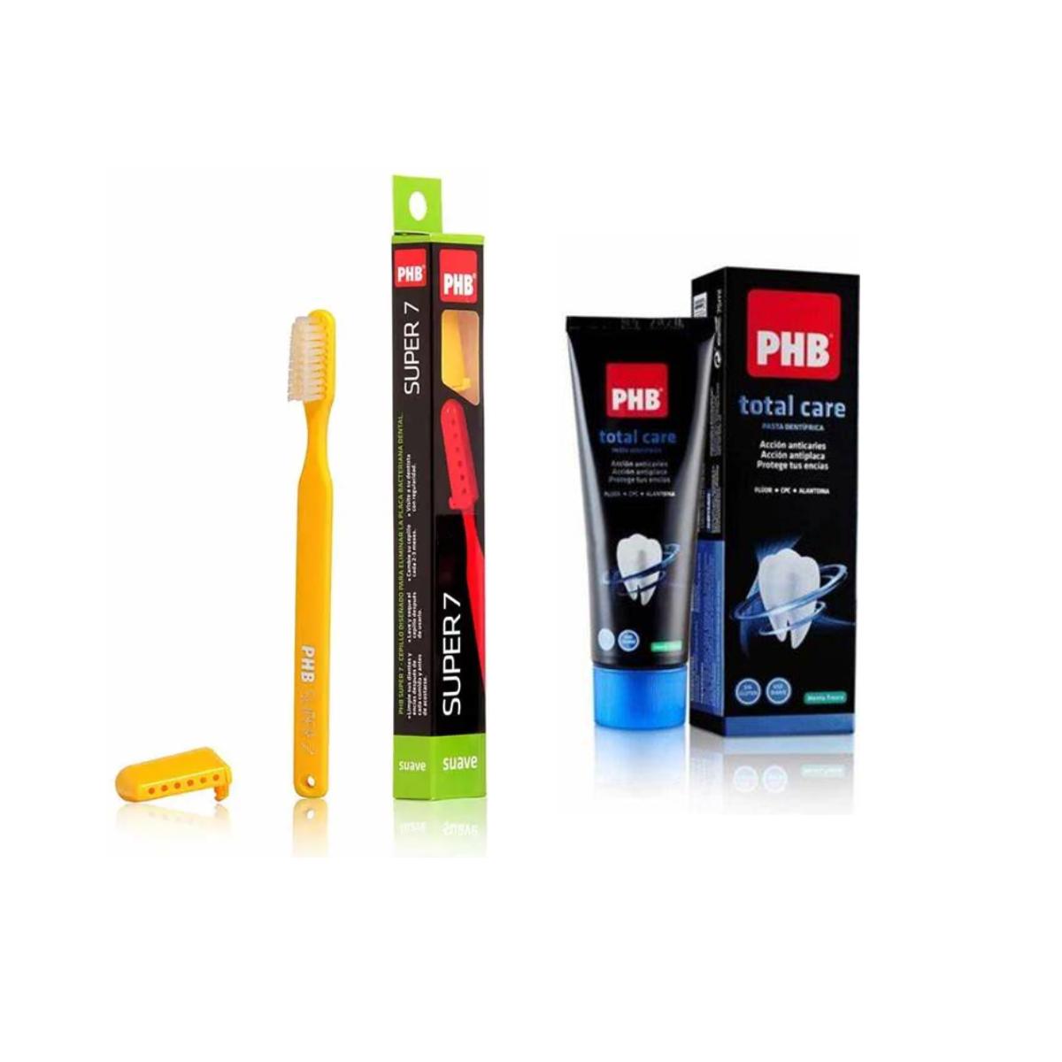 Cepillo de dientes super 7 pack duo + pasta dental PHB 75 ml