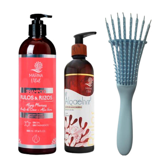 Kit Shampoo Y Loción Marina Vital Rulos & Rizos + Cepillo