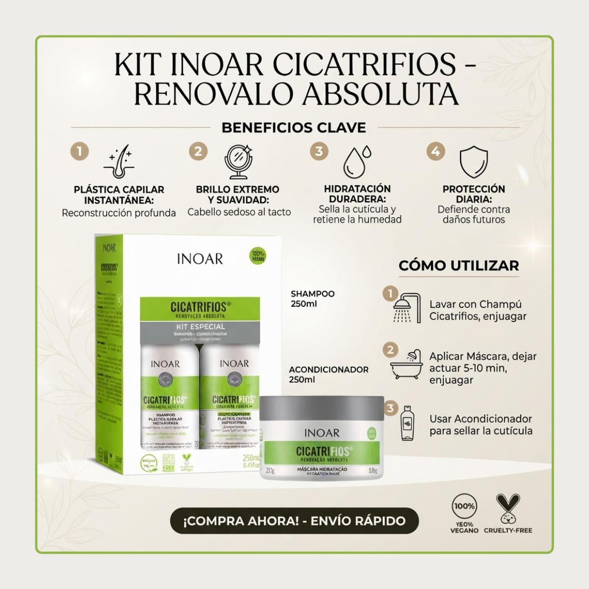 Kit Inoar Cicatrifios Shampoo Acondicionador + Máscara
