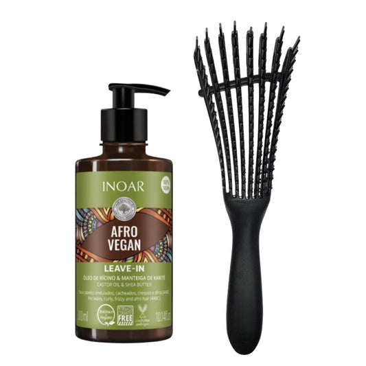 Leave In Afro Vegan 300ml Inoar+cepillo Desenredante Negro