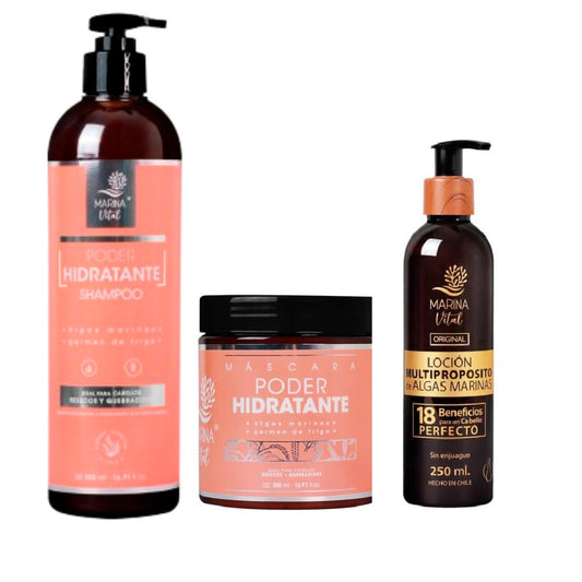 Shampoo, Mascara Poder Hidratante y Locion Multiproposito