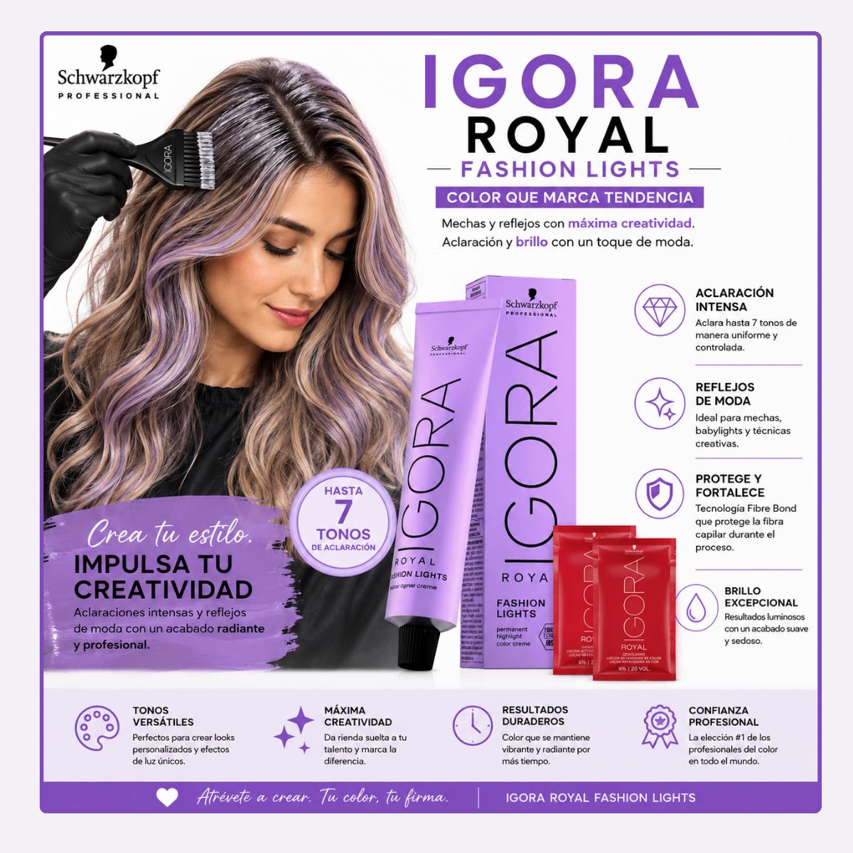 Tintura Igora Fashion Lights L-77 Cobrizo Intenso +Activador
