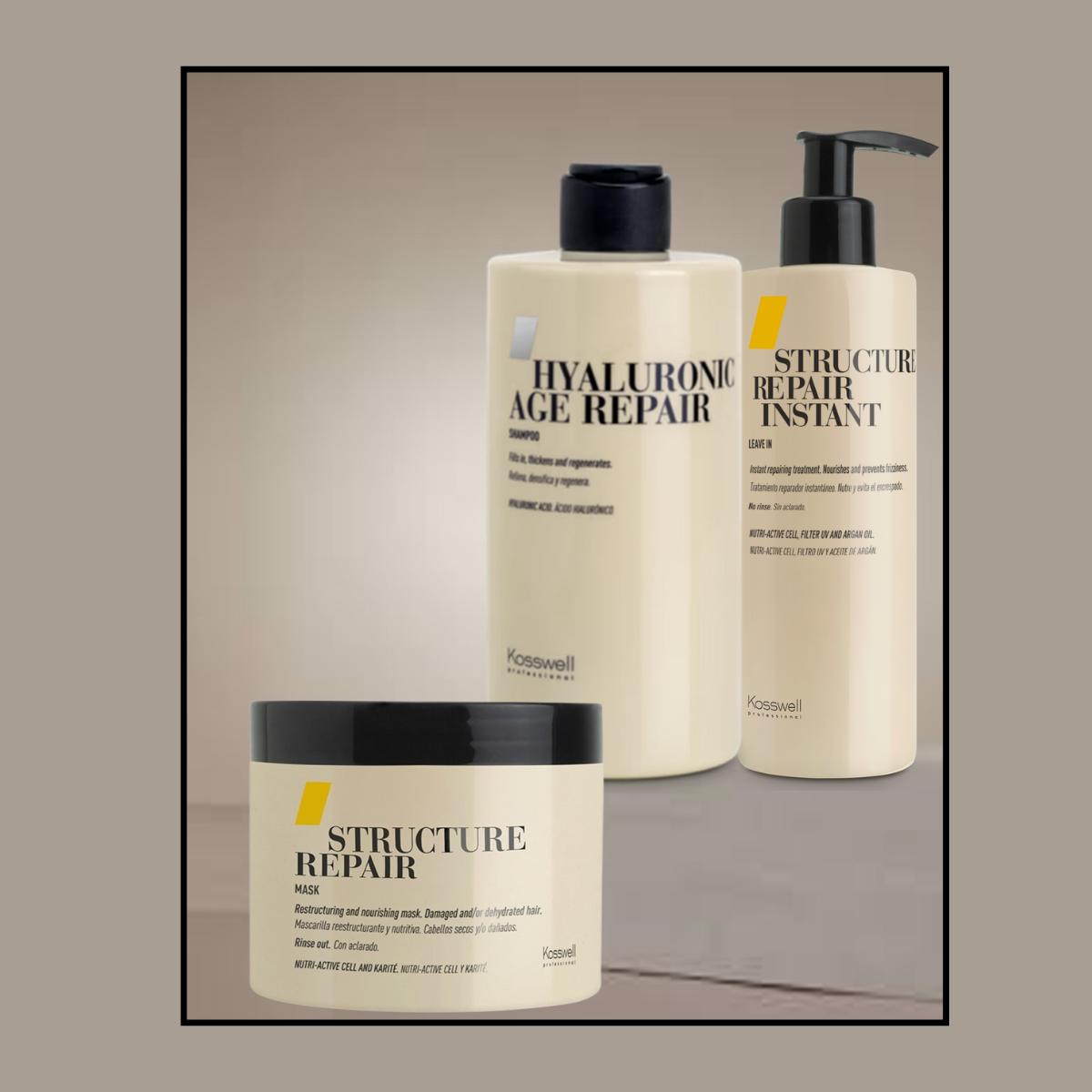 Kosswell Shampoo Hyaluronic Age Repair  y Máscara e Instant