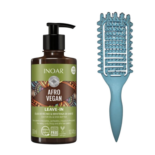 Leave In Afro vegan 300 ml Inoar + Cepillo RizosFlex Azul