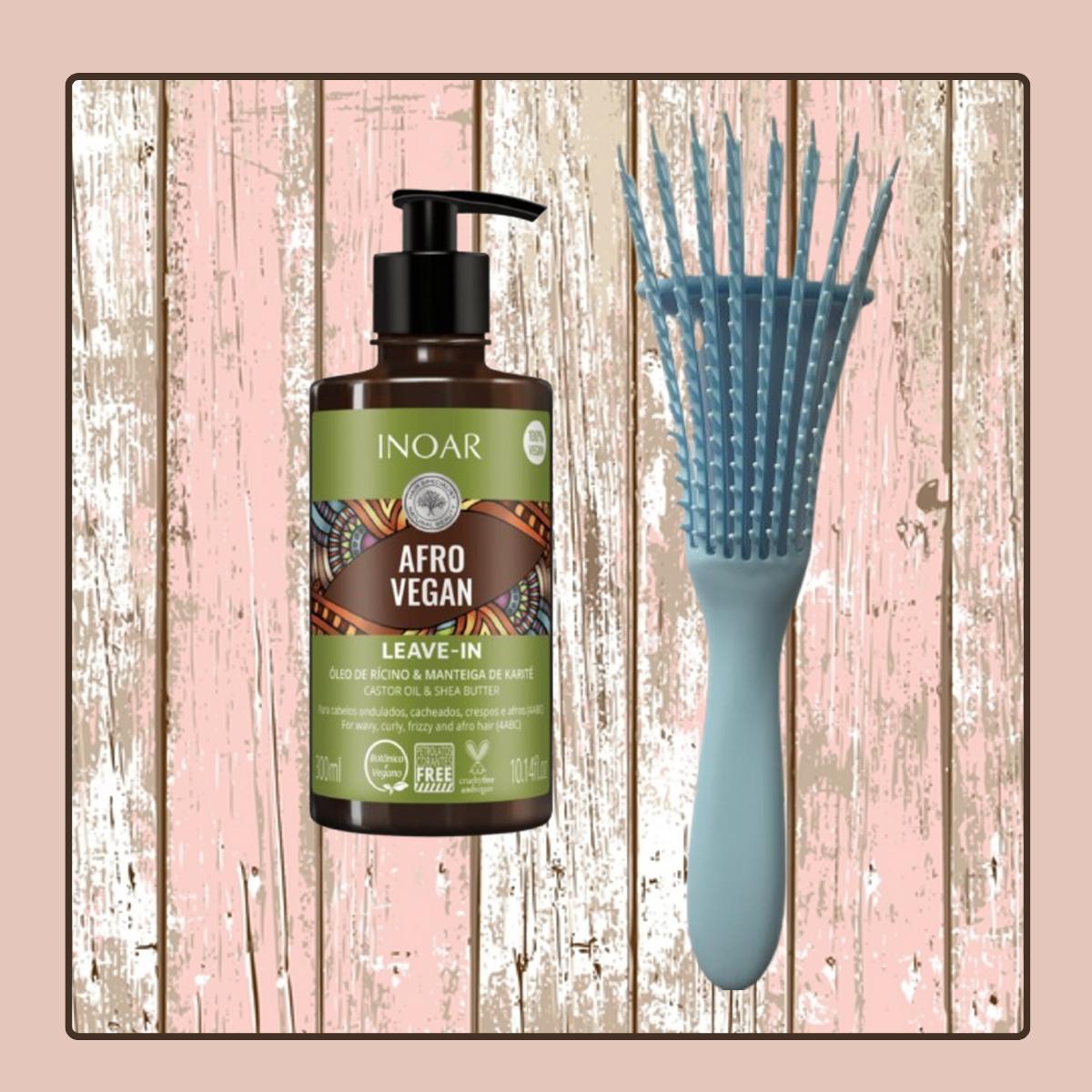 Leave In Afro Vegan 300ml Inoar+cepillo Desenredante Celeste