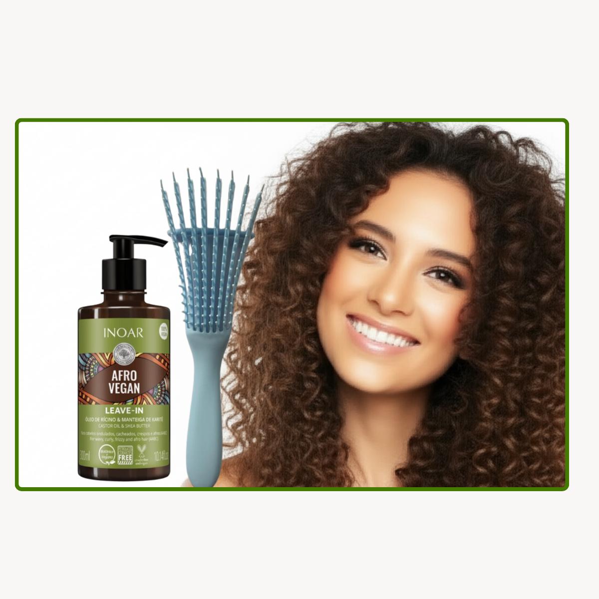 Leave In Afro Vegan 300ml Inoar+cepillo Desenredante Celeste