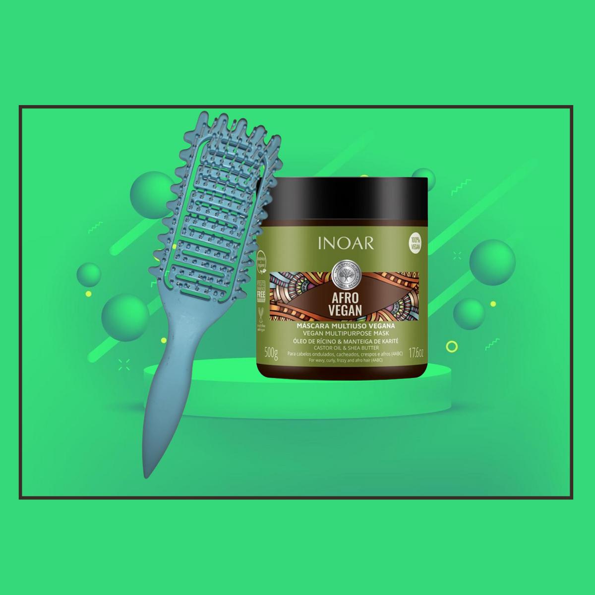 Máscara 500 ml Afro Vegan  Inoar + Cepillo RizosFlex Azul