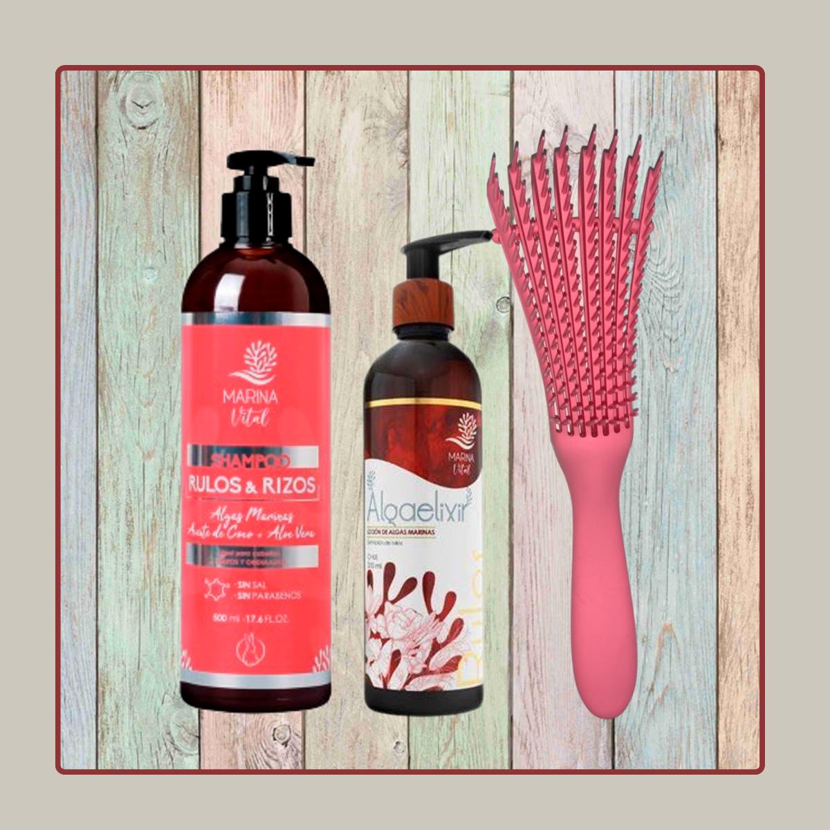 Kit Shampoo Y Loción Marina Vital Rulos & Rizos + Cepillo