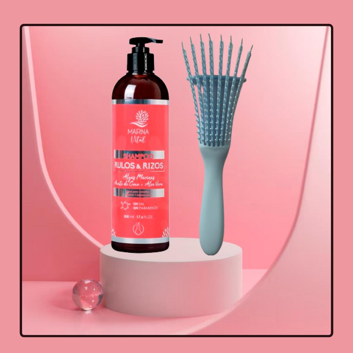 Shampoo Rulos Y Rizos Marina Vital + Cepillo Rizado Celeste