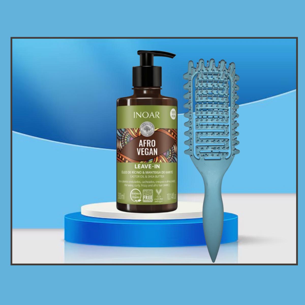 Leave In Afro vegan 300 ml Inoar + Cepillo RizosFlex Azul