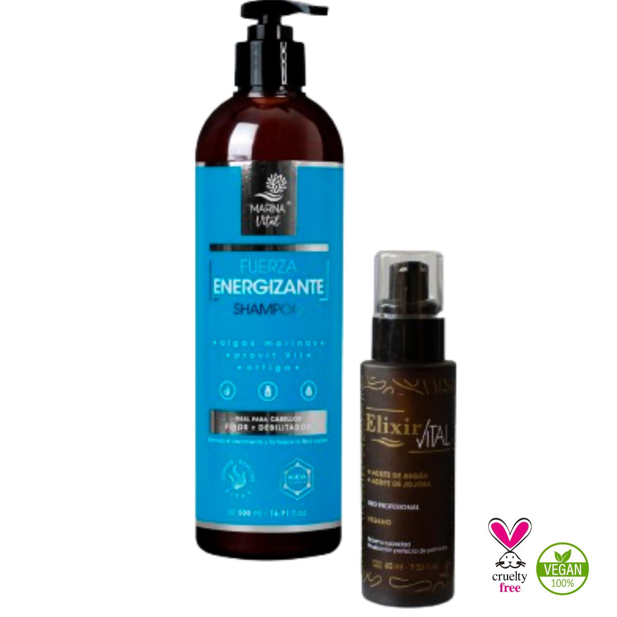 Shampoo Fuerza Energizante 500 ml+ Serum 60 ml Marina Vital
