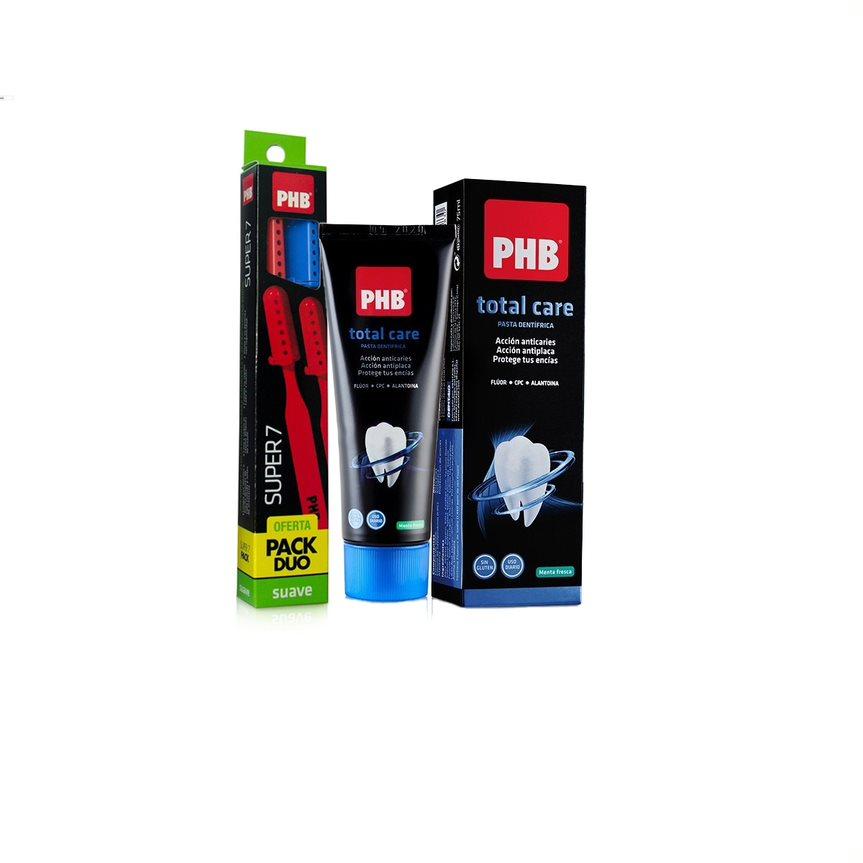Cepillo de dientes super 7 pack duo + pasta dental PHB 75 ml