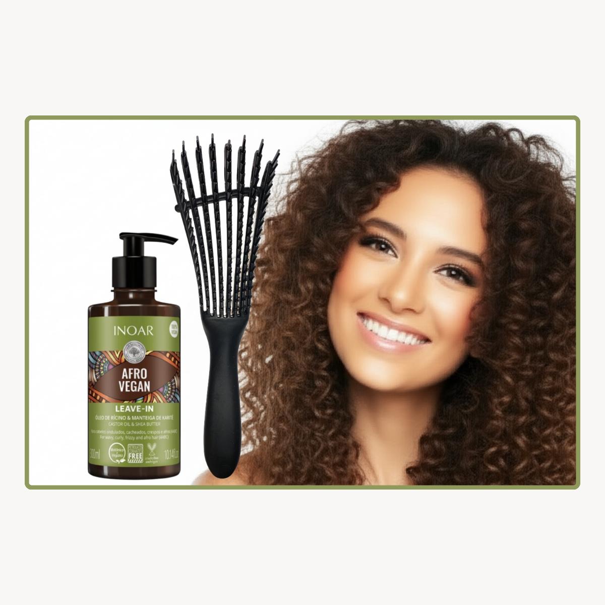 Leave In Afro Vegan 300ml Inoar+cepillo Desenredante Negro