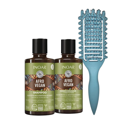 Shampoo Y Acondicionador Afro Vegan Inoar + Cepillo Rizos