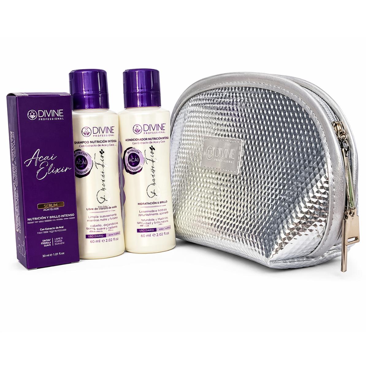 Kit Travel Shampoo, Acondicionador, Serum Acai Elixir Divine